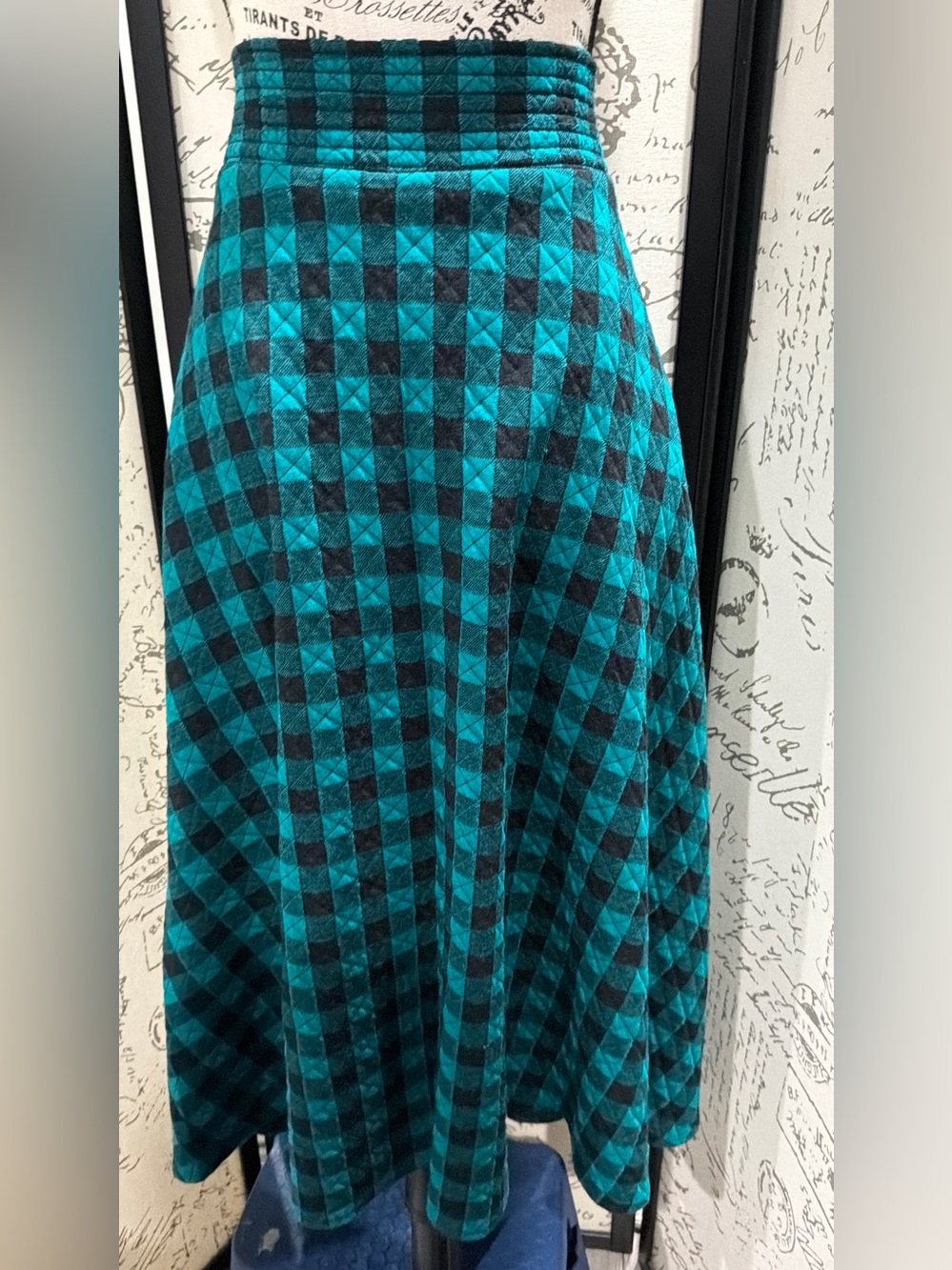 Vintage Teal and Black Check Two-Piece Skirt Set - Picture 13 of 15